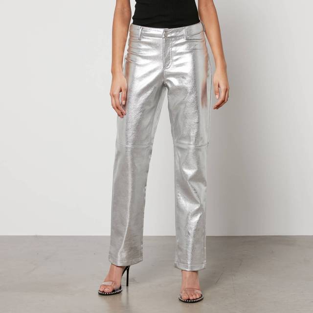 Jakke Cindy Metallic Faux Leather Straight-Leg Trousers - S - Silver