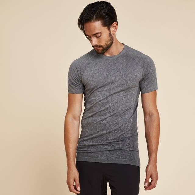 Men's Seamless Short-sleeved Dynamic Yoga T-shirt - Light Grey - Blue Grey/graphite Black