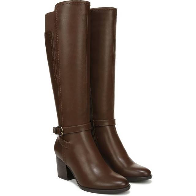 Soul Uptown Knee High Boots, Dark Brown Faux Leather, 10.0M Almond Toe, Block Heels, Zip Closure