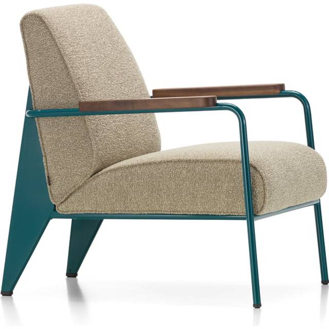Vitra - Fauteuil de Salon Armchair Fabric - bambus, terra/Stoff Nubia 04/Armlehnen Nussbaum geölt/Gestell Stahl pulverbesichtet Prouvé Bleu Dynastie (84.0 x 68.0 x 95.0cm)