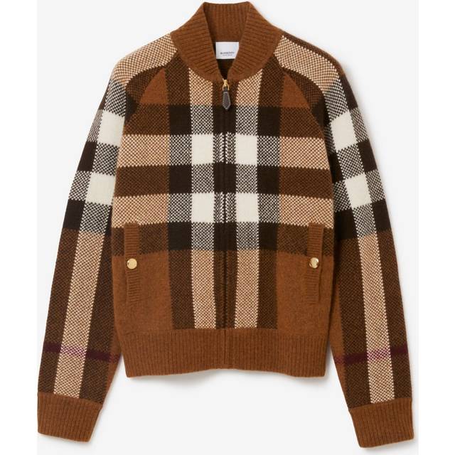 Burberry Check Wool Cashmere Bomber Jacket - Dark Birch Brown - S