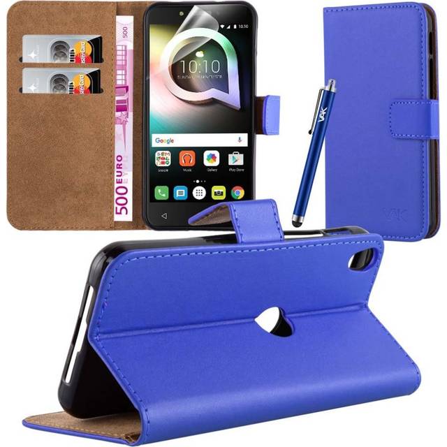 (Blue) For Alcatel Shine Lite Leather Wallet Case Cover