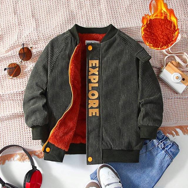 Pojkar Enkel Bekvämt Broderad Engelska Logo Fleece Basebolljacka - Mörk Grön (6Y,7Y,8Y,9Y,4Y,5Y,3-4Y)