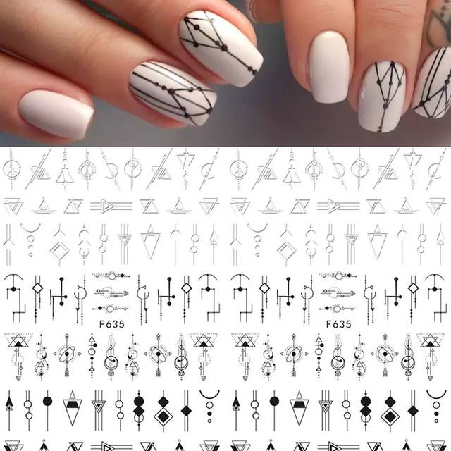 SHEIN 2pcs Geometry Line Nail Art Stickers Decals, Black White French Design 3D Adhesive Decals For Acrylic Nails Art Decoration DIY Manicure Supplies Nail