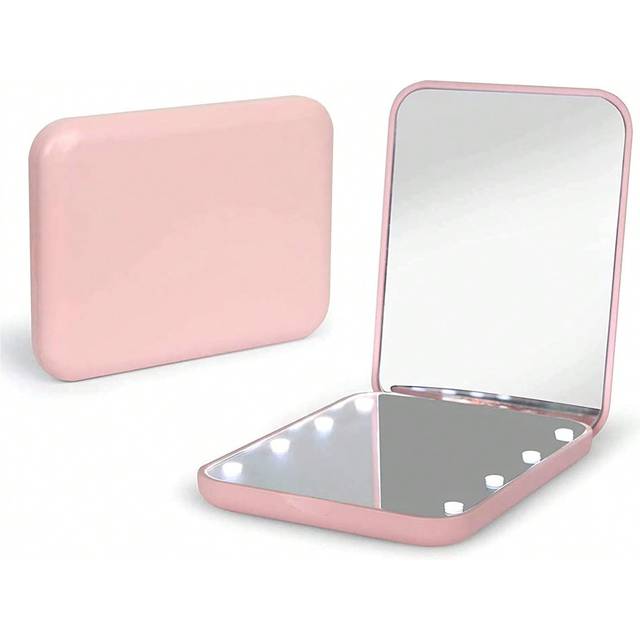 SHEIN Portable Led Lighted Magnifying Travel Makeup Mirror 1X/3X Magnification Folding Dual Sided Compact Handheld Illuminated Mirror For Home Tabletop Deco