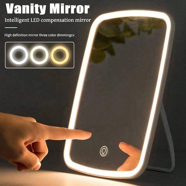 SHEIN Vanity Lights Usb Tricolor Light Foldable Makeup Mirror Vanity Mirror Magnifying Mirror For Home Tabletop Decoration, Bathroom, Dresser Vanity & Count