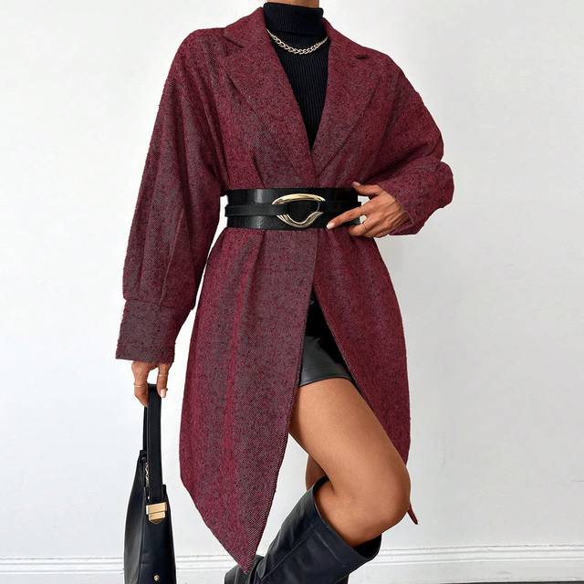 Kvinnors Lös passform Ull Fjäderbeklädnad Med Kostym Krage , Fashionabel Och Elegant - Rödviolett (L,M,S)