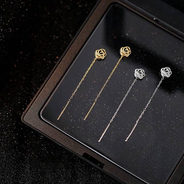 SHEIN 1 Pair Of 925 Sterling Silver Hollow Rose Tassel Earrings For Women, Light Luxury And Elegant Ear Wire French Retro Flower Earrings Holiday Valentines