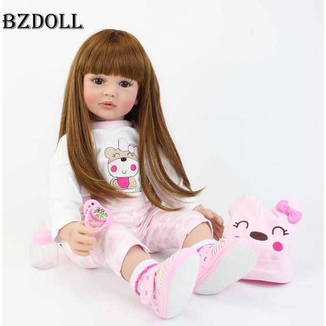 BZDOLL 60cm Reborn Toddler Doll Girl (Soft Silicone Limbs, Cloth Body) 24inch Princess Baby Alive Bebe Lovely Birthday Gift Play House Toy 60cm Doll, Brown eyes