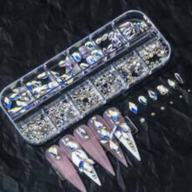 Strass Nagelkonst Berlocker, 1 Ask 3D Strass Ädelstenar Nagelkonst Dekoration Gör-det-själv Nageltillbehör Naglar - Multifärgad