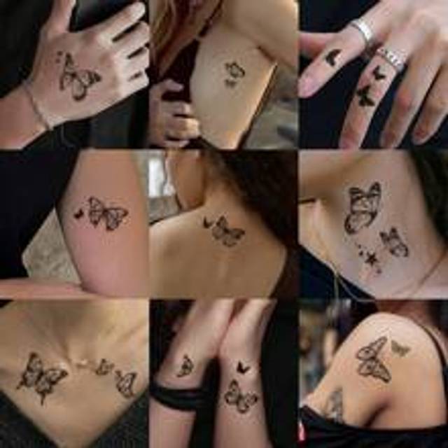 9 ark Fjärilsmönster Tatueringsdekal Y2k tillfälliga tatueringar - Svart