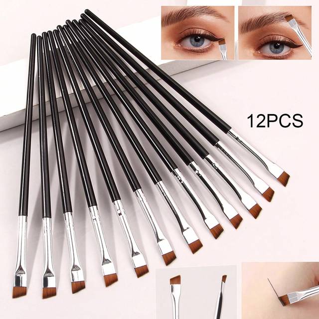 SHEIN 12pcs Ultra-Fine Blade Eyeliner Brush, Soft-Bristled Makeup Brush, Portable Eyebrow Brush, Multi-Functional Multi-Purpose Makeup Tool