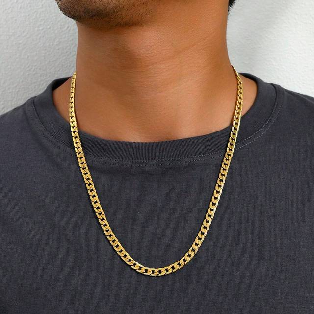 SHEIN 1pc Stainless Steel Link Chain For Men&#39;s Casual Hip Hop Style Nightclub Party Necklace, Various Sizes Available, Gold Plated Couple Jewelry, Best Frie