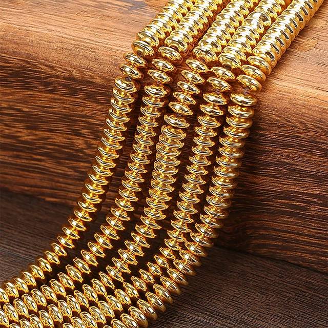 SHEIN 18k Gold Plated Natural Stone Hematite Beads For Jewelry Making, 4 6 8mm Pick Size Loose Spacer Beads For Diy Bracelet Necklace Accessories