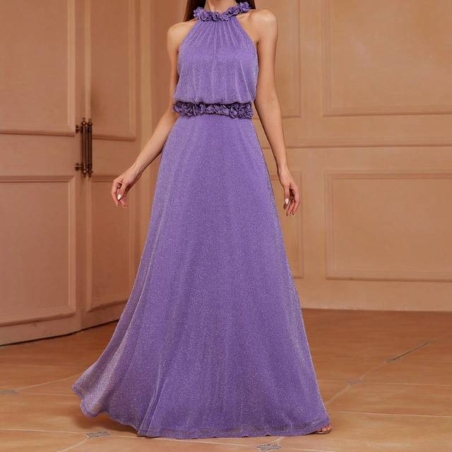 SHEIN Bridesmaid Dress With 3d Flower Halter Neckline