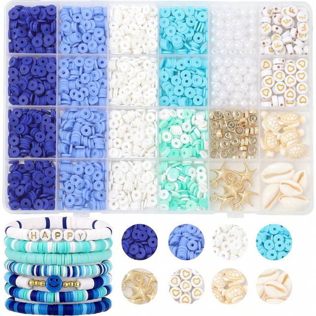 SHEIN 1box Clay Beads Kit For Friendship Couple Bracelet Making Kit  Flat Round Polymer Clay Shell Faux Pearl Beads Ocean Style For Jewelry Making, For Birt