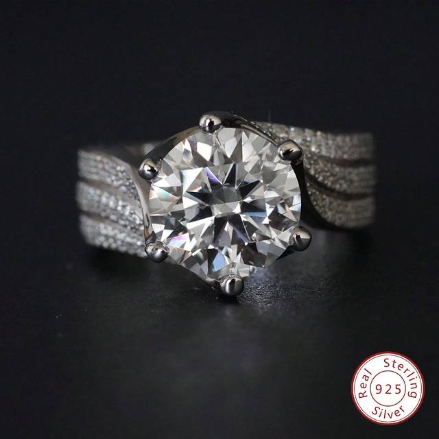 SHEIN 1Pc 5ct Moissanite Engagement Ring Wedding Band S925 Sterling Silver Promise Ring Eternity Ring Anniversary Ring Luxury Jewelry Gifts For Women Bridal