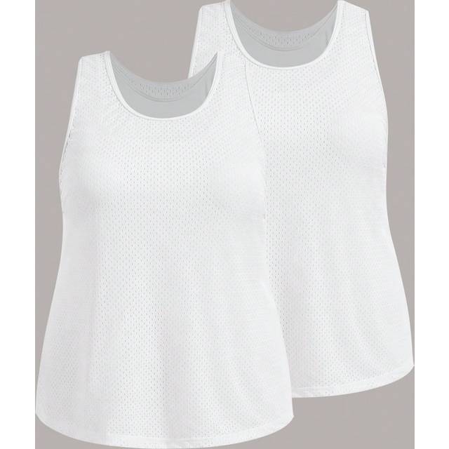 Plus Storlek Enfärgad Nät Sportlinne - Vitt (0XL,1XL,2XL,3XL,4XL)