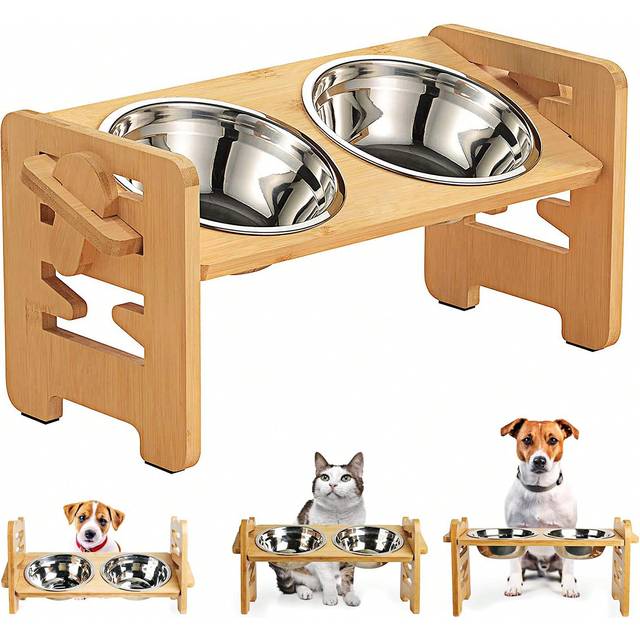 SHEIN 1pc Wooden Pet Dining Table Food Bowl Rack Wooden Dog Food Bowl Rack Pet Bowl Rack Cat And Dog Food Bowl Pet Feeding Rack