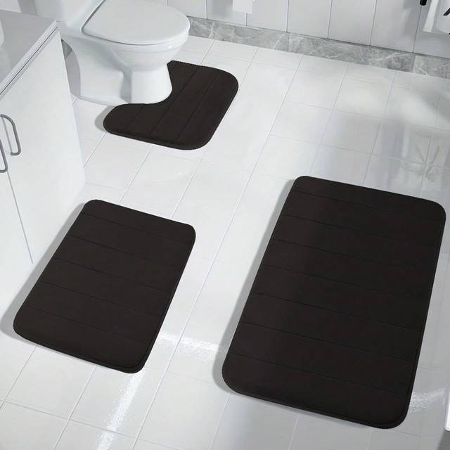 SHEIN 1pc Minimalist Black Soft Slow Rebound Memory Foam, Water Absorbent And Anti-Slip Bath Mat, Bathroom Mat Home Bathroom Decor Bath Rug Floor Carpet Out