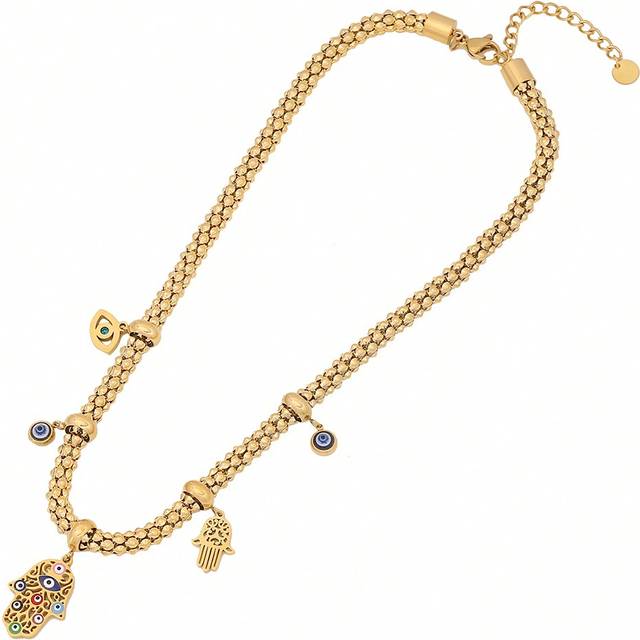 Freegrow 1pc Stainless Steel Eye & Hamsa Hand Pendant Necklace Suitable For Women&#39;s Daily Wear