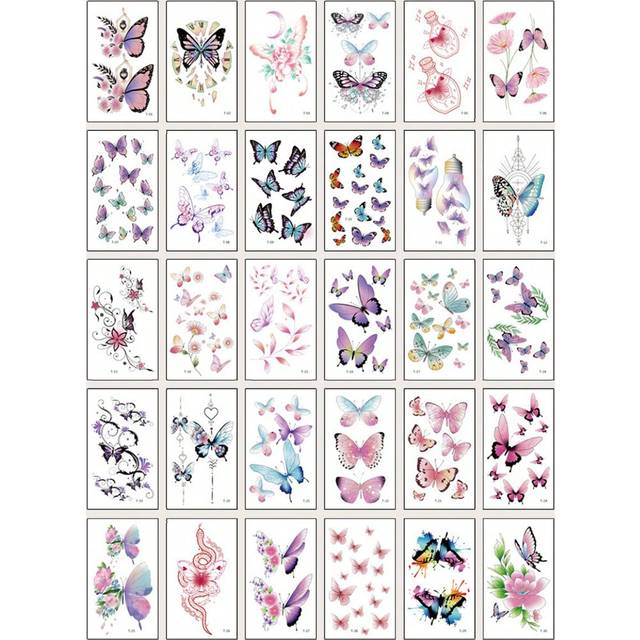 SHEIN (30pcs/Set) Butterfly Temporary Tattoos, Water-Proof, Long Lasting And Realistic, Multi-Color, For Men And Women, Festival/Y2k Themed Makeup & Party D