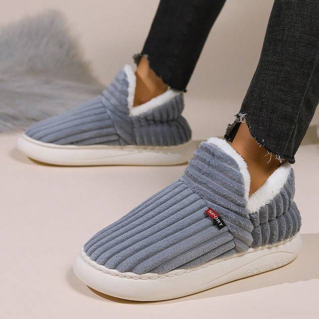 SHEIN Men&#39;s Thick Cushioned Non-Slip Indoor/Outdoor House Slippers, Blue Warm Floor Slippers For Winter