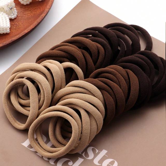 SHEIN 50/100pcs Basic Women Elastic Hair Ties, Minimalist Design For Everyday Use,Woman Head Accessories, Woman Hair Accessories Ponytail Holders Hair Elast