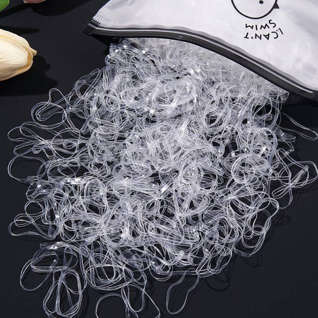 1000 st/förpackning klara engångs minigummiband, starkt motstånd Elastiska hårband i plastpåse Casual - Genomskinlig (stor)