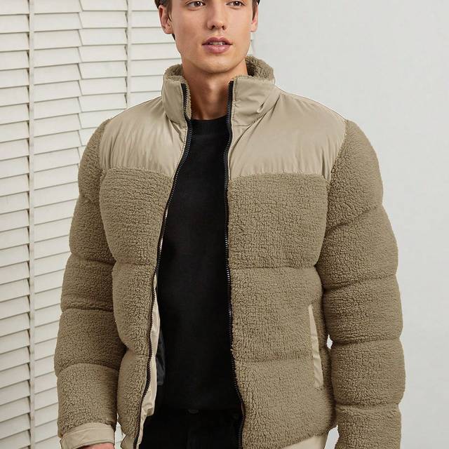 SHEIN Men&#39;s Colorblock Shearling Padded Coat