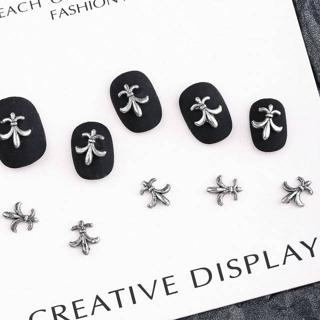 SHEIN 20pcs Antique Silver Alloy Nail Art Stickers, Retro Style, Streetwear, Metallic Decoration,Punk Nail Metal Decoration, Solid Alloy Nail Drill, Gothic
