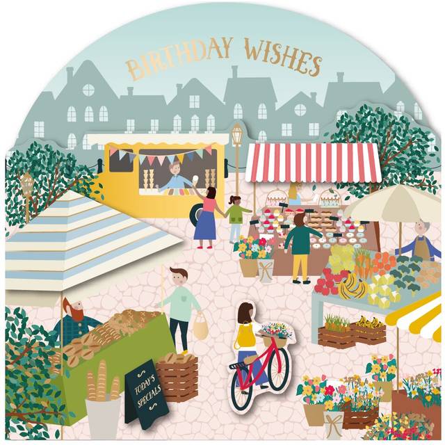 Market Day Shopping Birthday Greeting Card 3D Fold Out Cards Talking Pictures