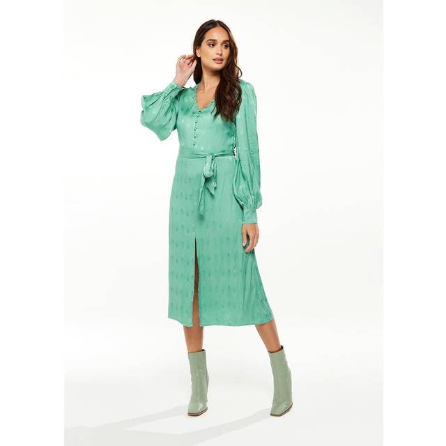 Womens 70s Style Jacquard Dress In Mint - Green - 16