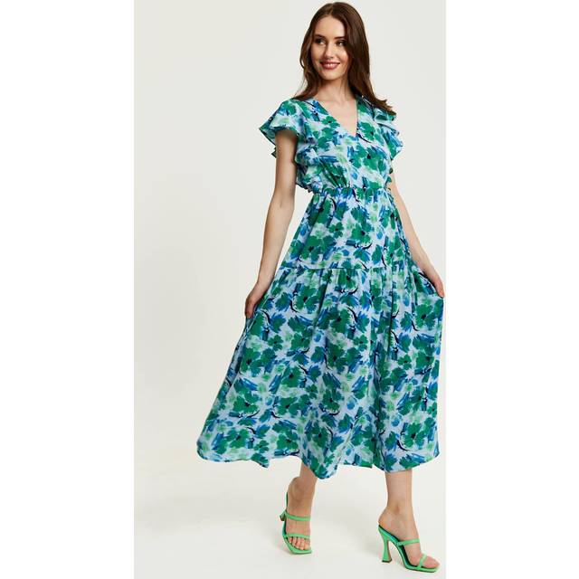 Womens Floral Maxi Wrap Dress In Green And Blue - Multi - 10