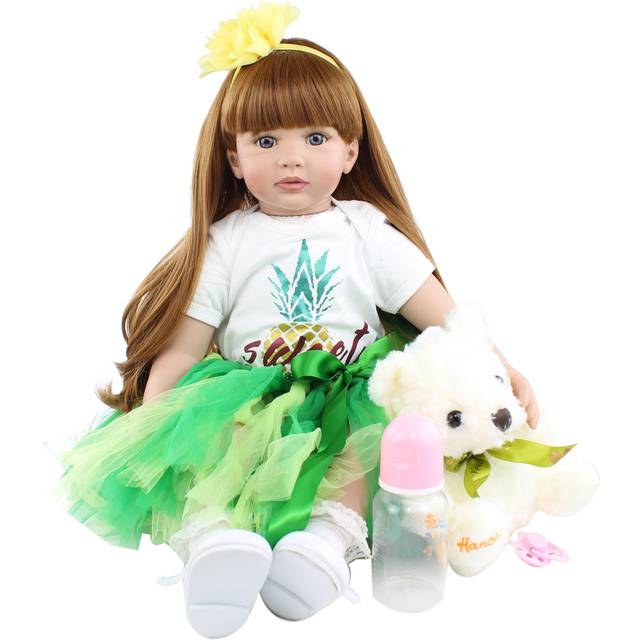 BZDOLL Baby Reborn Doll Lifelike 60 CM Toddler Princess Girl with Cloth Body Soft Silicone Limb Alive Toy Bebe Dress Up Girl Brown eyes