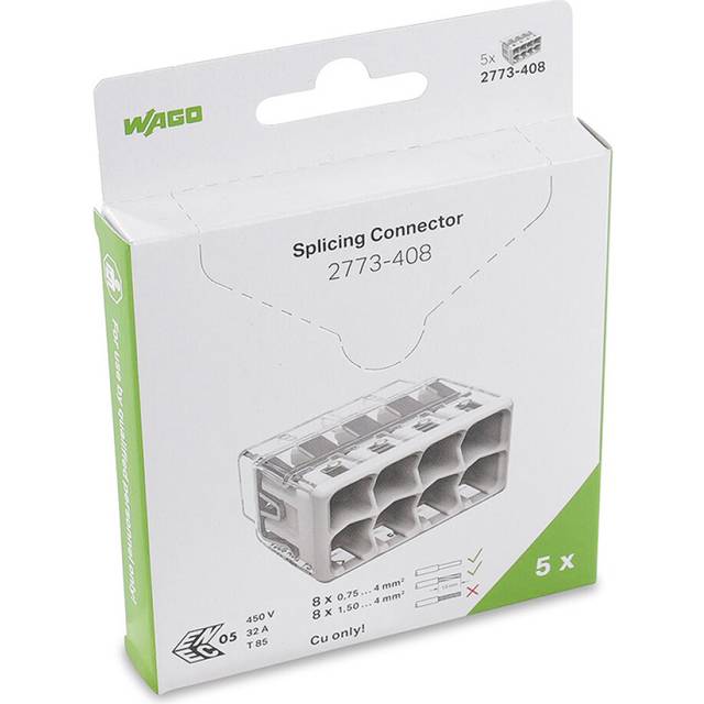 Wago 2773 8 Way Compact PushWire Connectors 0.5 to 4mm 32A