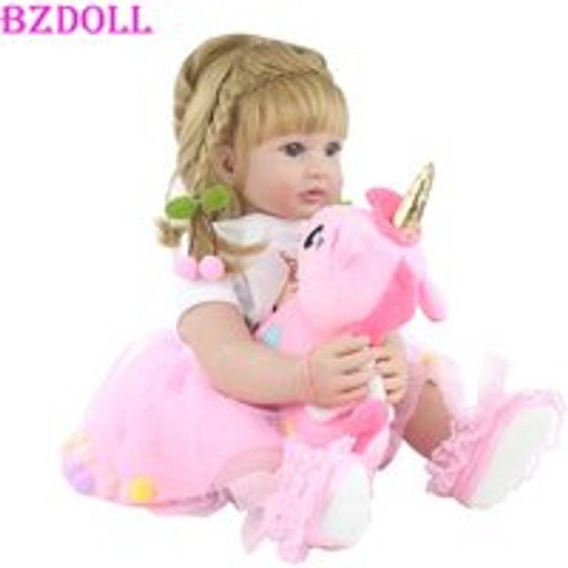 BZDOLL 60cm Silicone Reborn Babies Doll Blonde Princess Toddler Bebe Dress Up Toy Kid Birthday Gift 60cm Doll, Blue eyes
