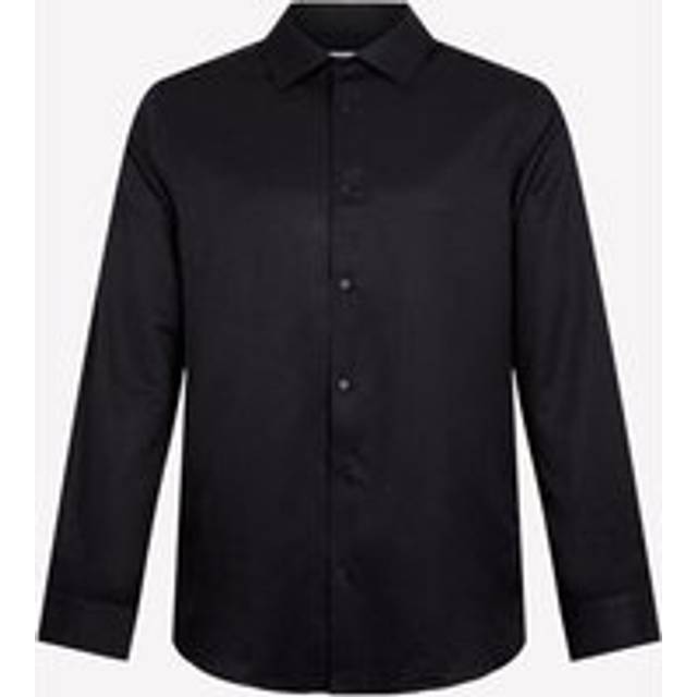 Mens Tailored Fit Herringbone Weave Long Sleeve Shirt - Black - 17 in