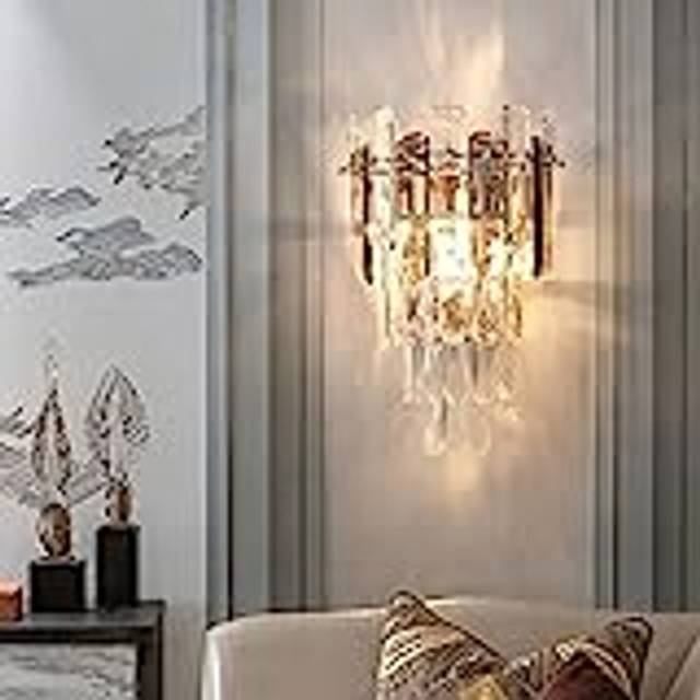 Modern Crystal Wall Lamp, E14 Crystal Wall Sconce Light, for Bedroom Living Room Kitchen Hallway Stairs Restaurant Hotel Lighting (Smoky Gray)
