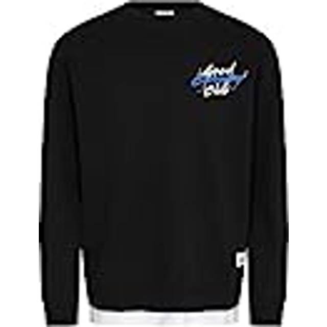 REDEFINED REBEL Herren Sweatshirt mit Front- und Rückenprint Baumwoll-Pullover im 2-Lagen-Look 223086 Schwarz/Weiß