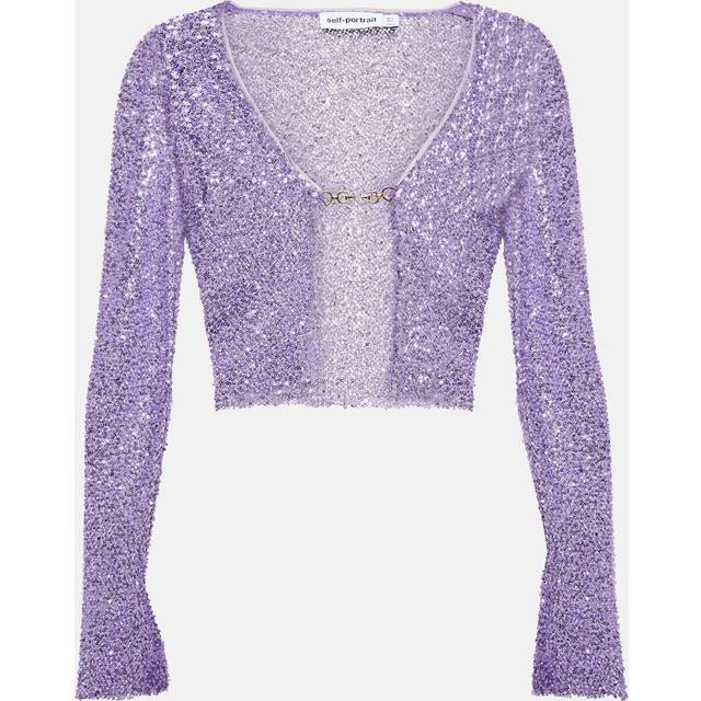 Self-Portrait Sequined cropped cardigan - purple (UK 12)