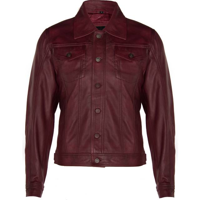Infinity Leather Mens Men’s Retro Trucker Jacket-Constantine - Burgundy - Size 3XL
