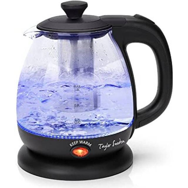 Taylor Swoden Small Electric Kettleï¼ Keep Warm Glass Kettle with Filter Tea Infuserï¼ 2200W 1L Black Cordless Water Tea Kettle for Home and Office