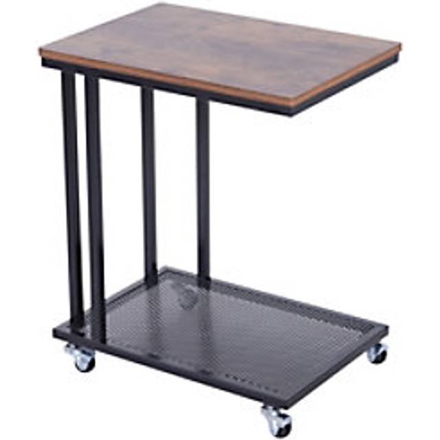 Homcom Mobile Sofa Side End Coffee Table Coffee Table Laptop Stand Metal Frame Rolling Castors Storage Wooden Trolly