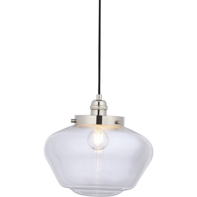 Polished Nickel Ceiling Pendant Light Clear Glass Shade Hanging Lighting Fixture