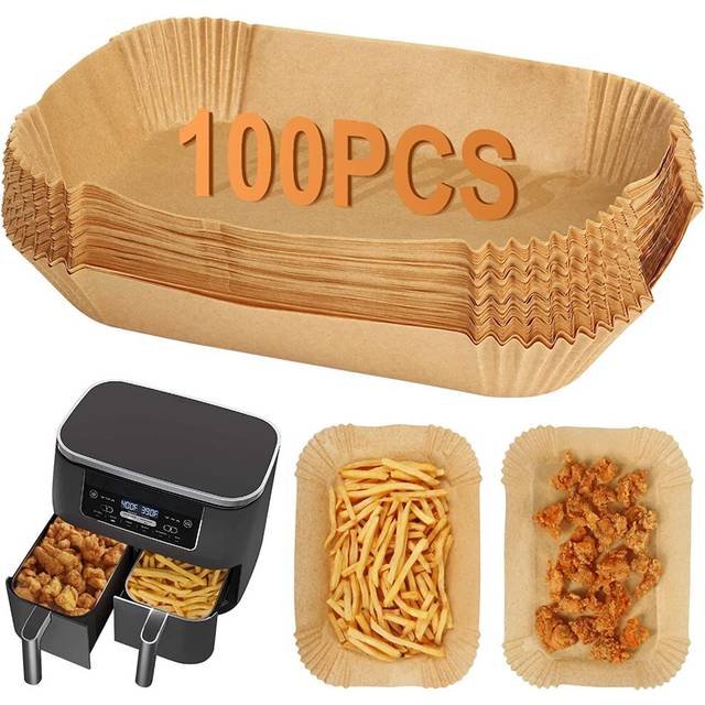 BYKITCHEN 100pcs Air Fryer Liners for Ninja Dual Air Fryer AF300UK AF400UK Accessories Disposable Parchment Paper Liner Compatible with Ninja Salter