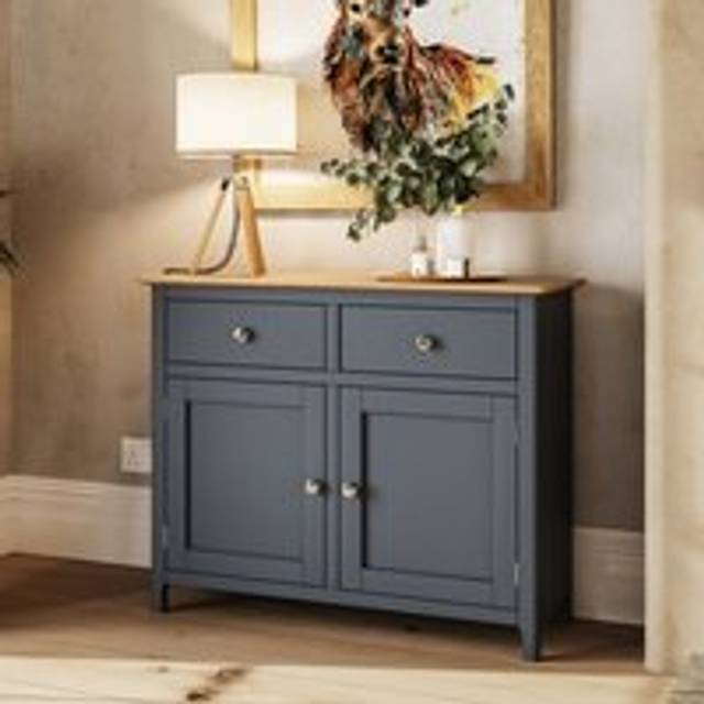 FW Style Taberno Solid Oak 2 Door Compact Sideboard Graphite Blue, Blue
