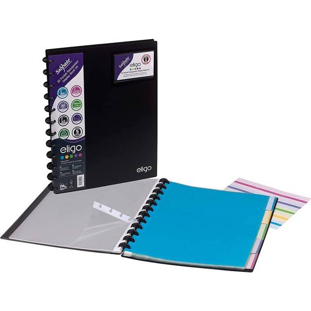 Eligo A4 ReOrganiser Display Book with Dividers & Index Tabs [Pack of 2] 20 Pockets/40 Sides to View Ref: 15863,Black
