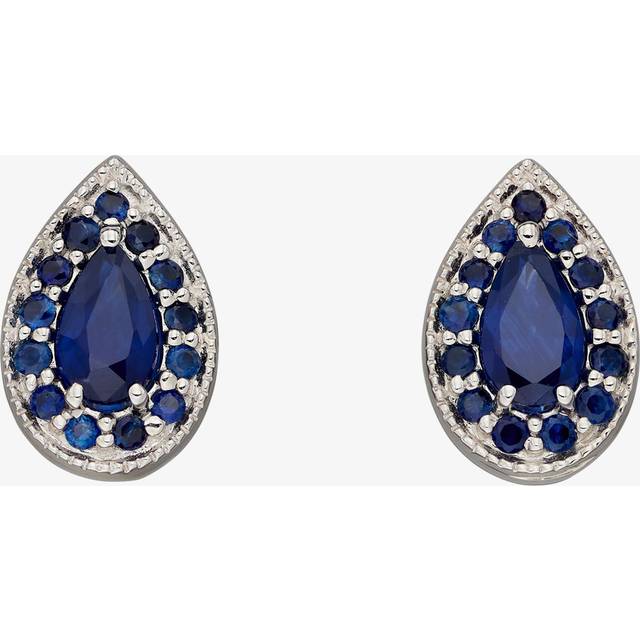 9ct White Gold Sapphire Teardrop Stud Earrings GE2378L - Blue