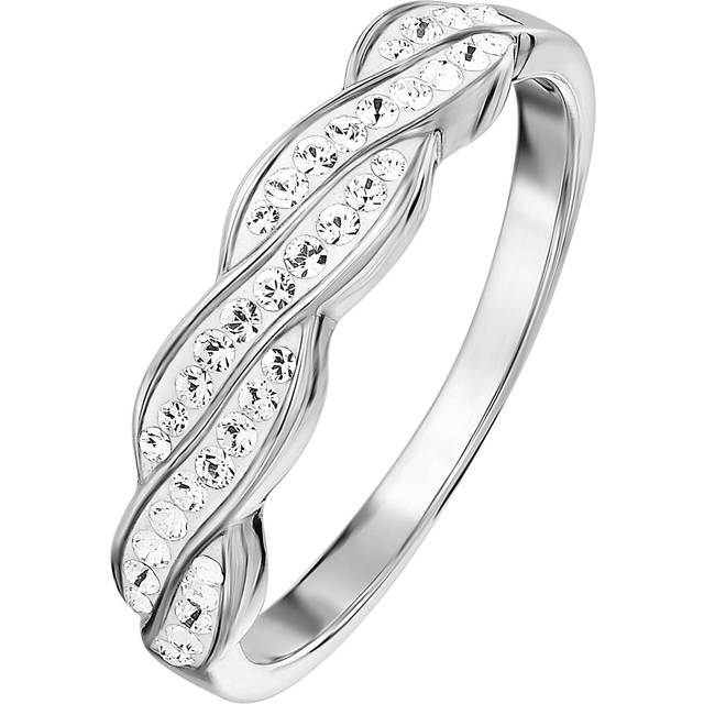Evoke Sterling Silver Rhodium Plated Crystal Wave Ring